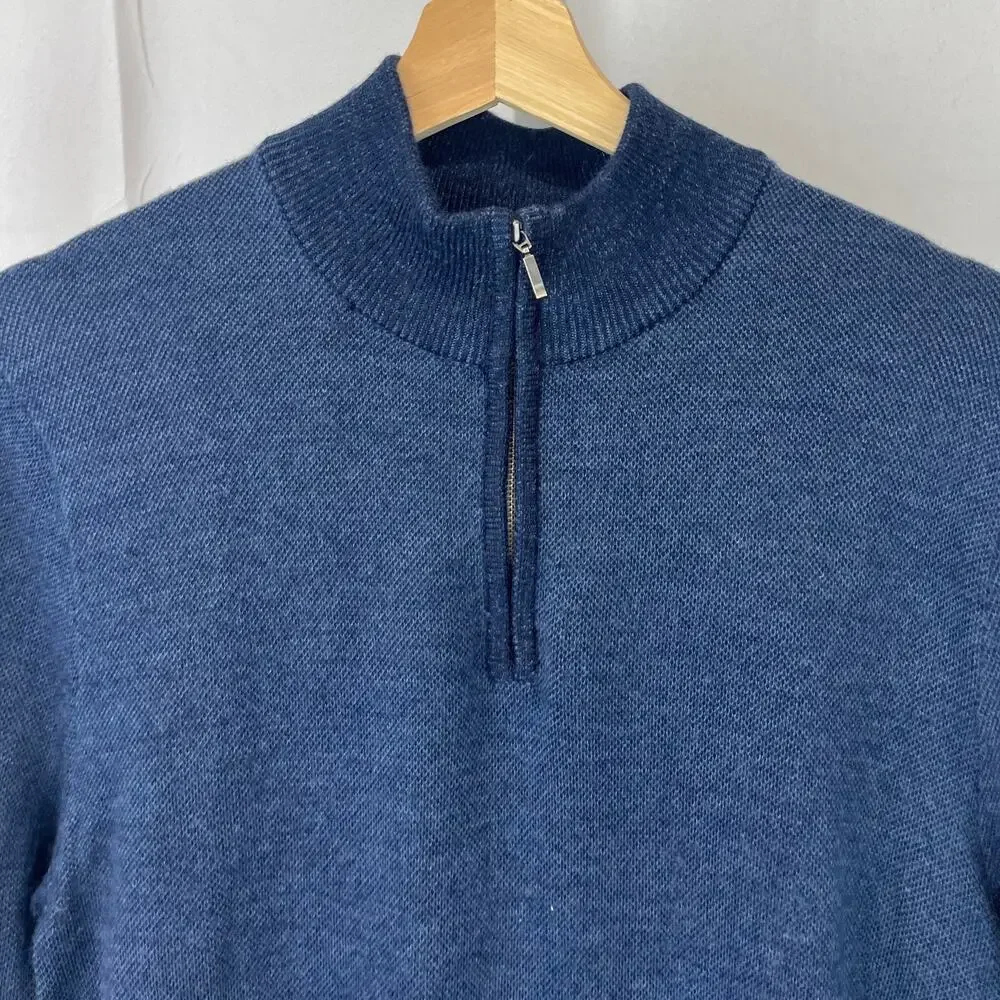 CHARLES TYRWHITT Extra Fine Merino Wool 1/4 Zip Pullover Sweater Blue Size M